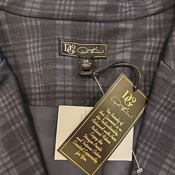NWT DG2 Diane Gilman Checker Plaid Print Blazer Jacket 3x Gray Blue 2 Button - Picture 2 of 6